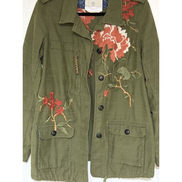 Anthropologie Hei Hei Floral Embroidered Military Green Field Jacket Size Small - Picture 7 of 12